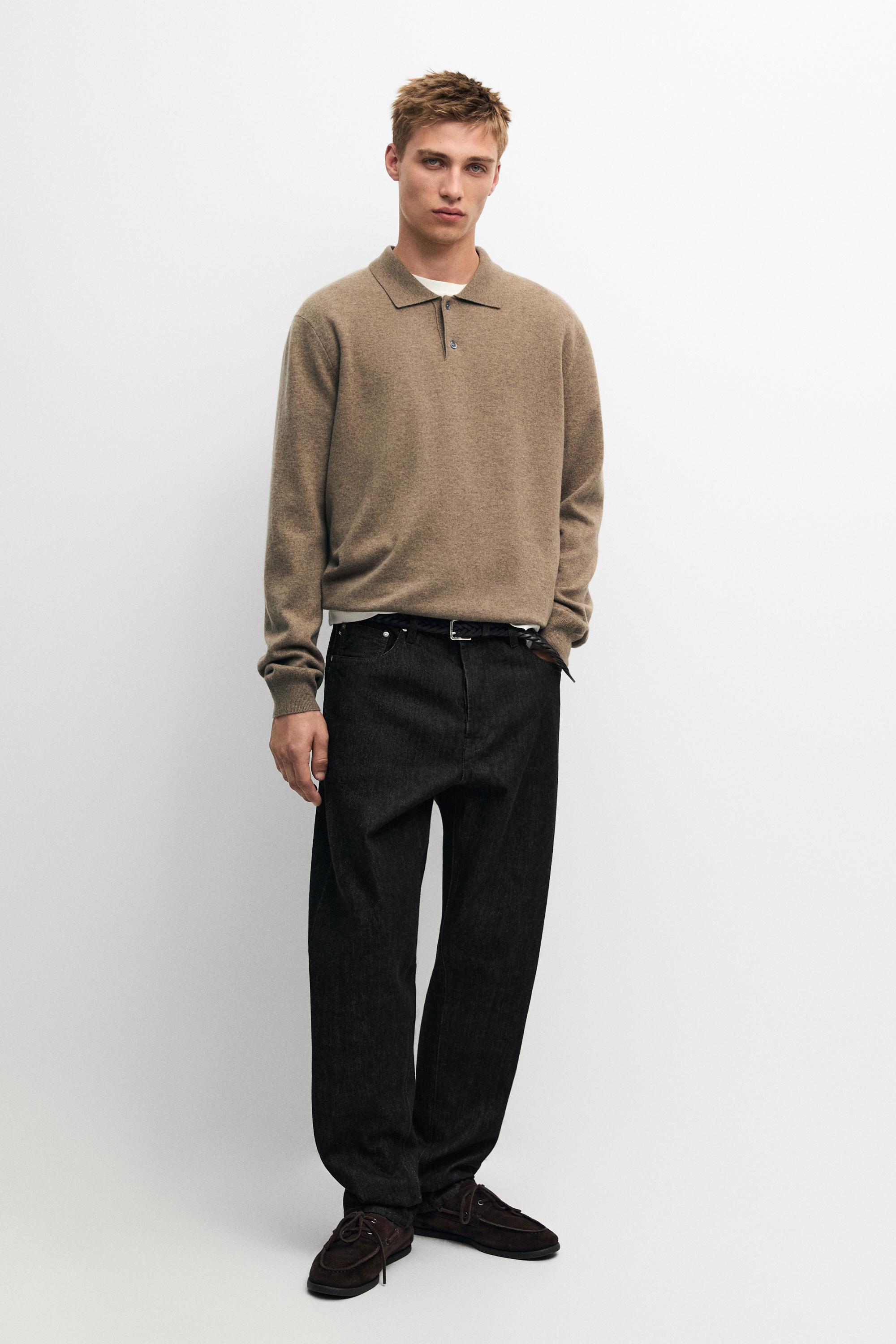 Wool blend knit polo sweater